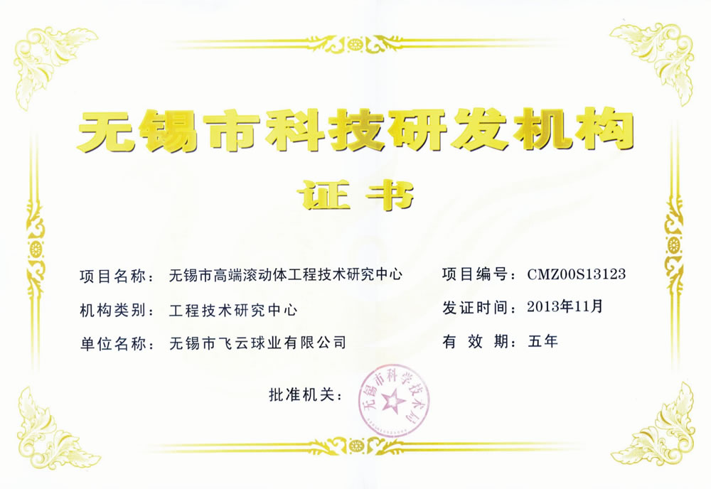 Wuxi City Science and Technology R & D institutions certificate